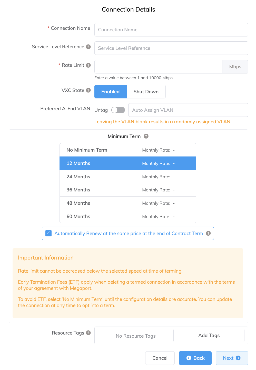 Detalles de conexión de MCR a AWS