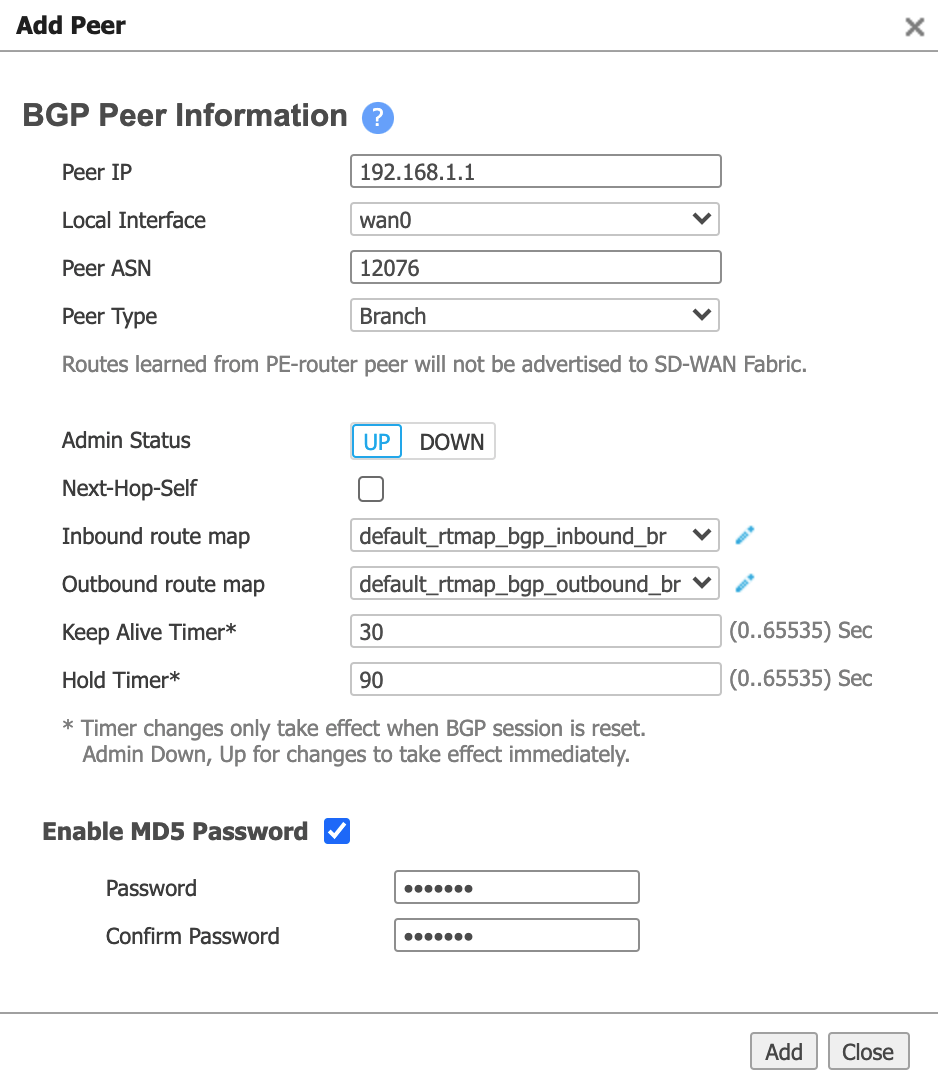 Añadir peer BGP para Aruba