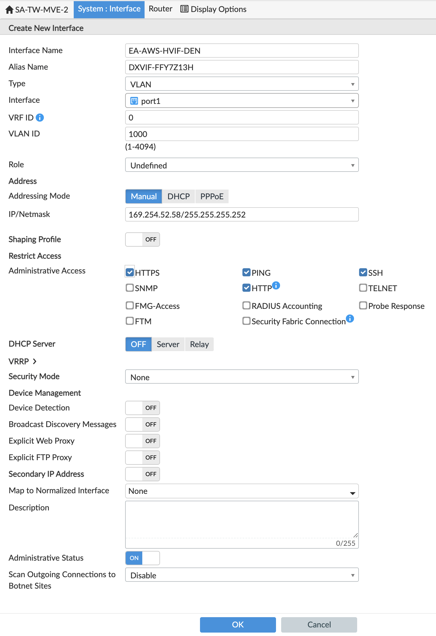 Configuración de la interfaz