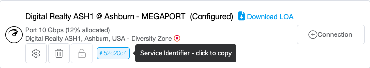 El identificador del servicio se muestra en un formato hash. Puedes hacer clic en el número para copiarlo al portapapeles y usarlo en otro lugar.