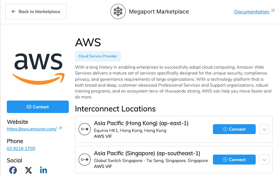 Perfil de Megaport Marketplace