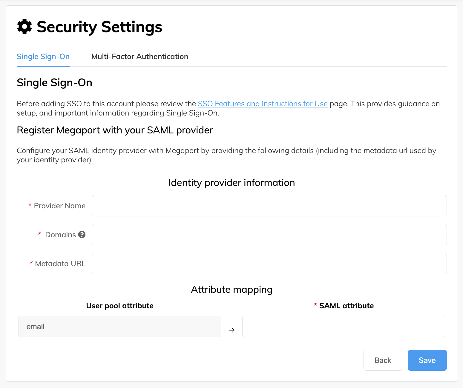 Configurar página del proveedor de identidad SAML 2.0 (IdP)