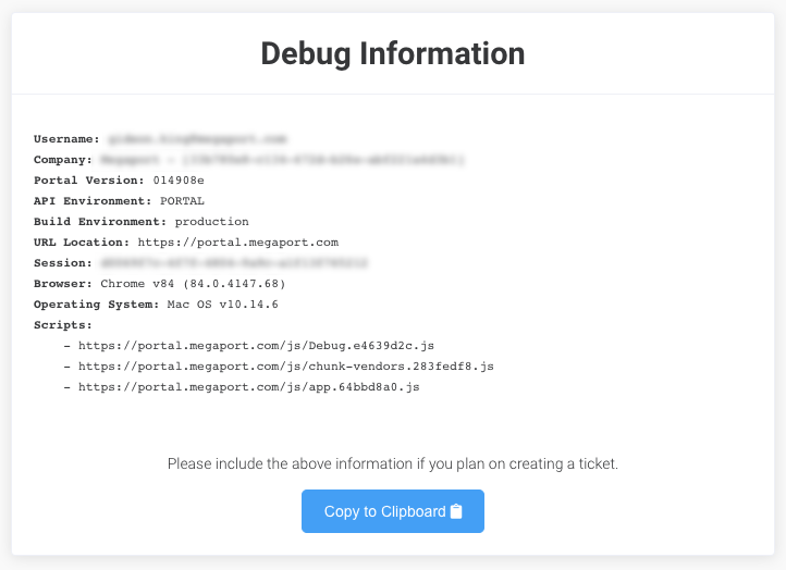 Página de información de depuración