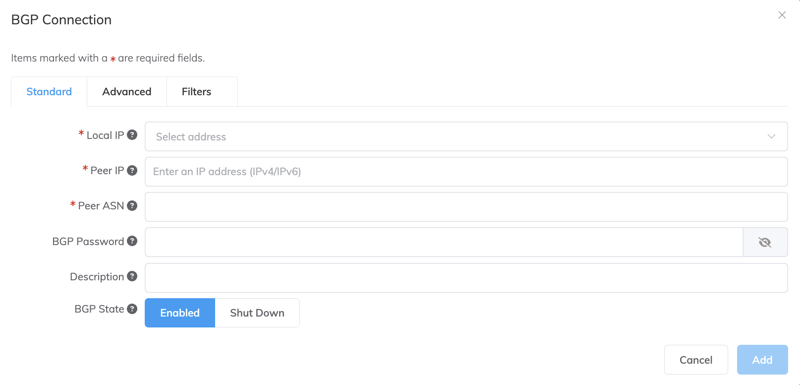 Ajouter une connexion BGP