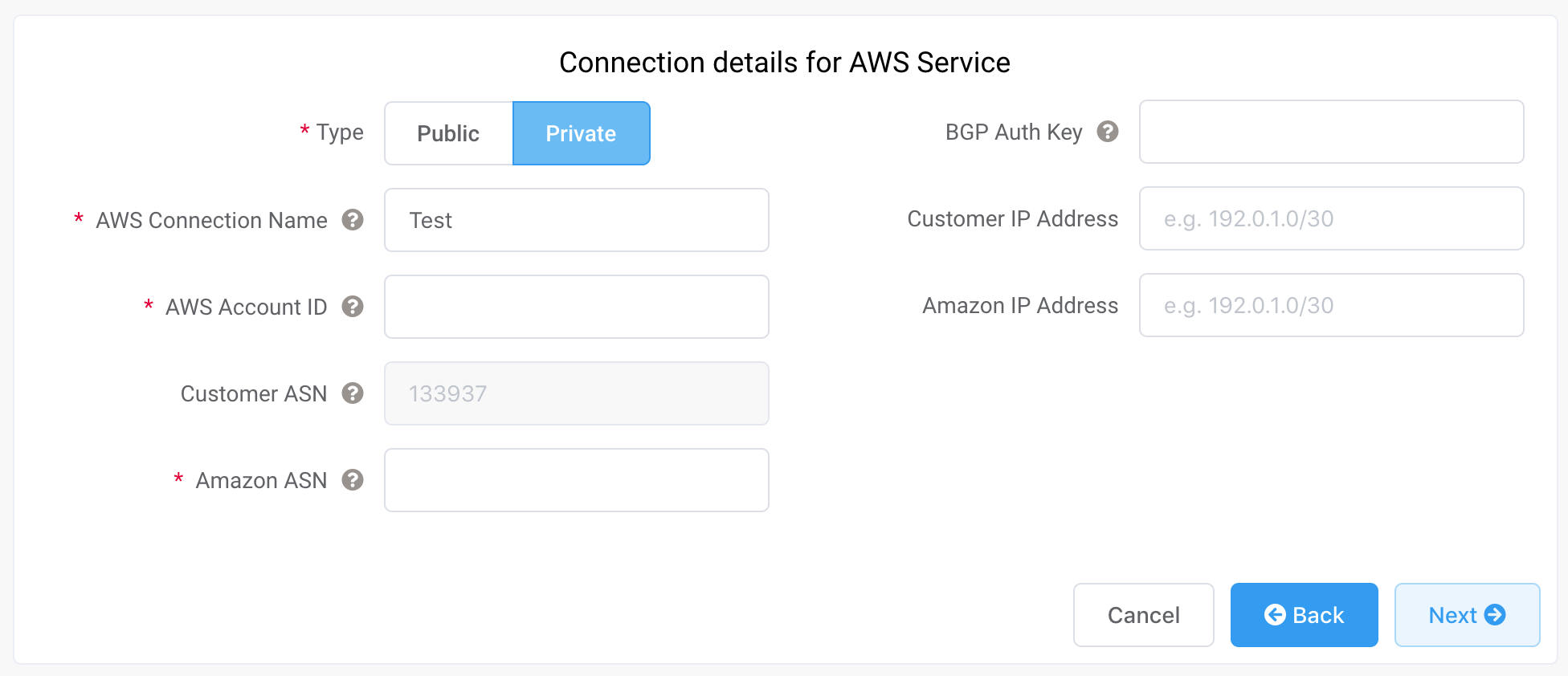 Détails de la connexion AWS