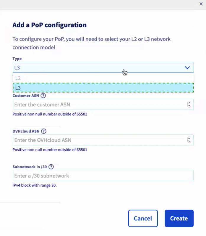 Ajouter une configuration de Point de Présence (PoP)