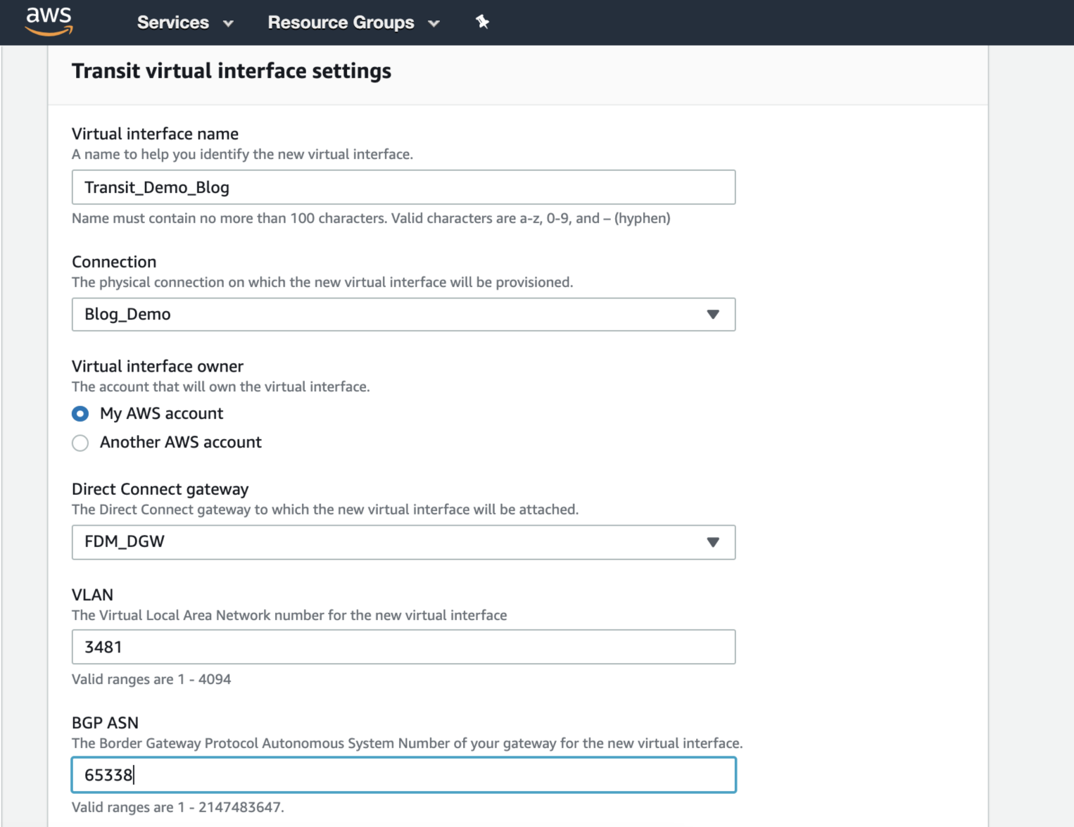 Type d'interface AWS