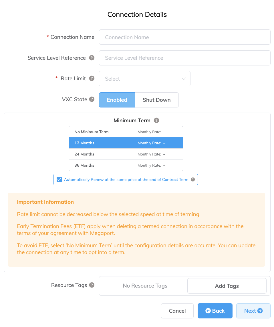 Détails de connexion de MCR à AWS