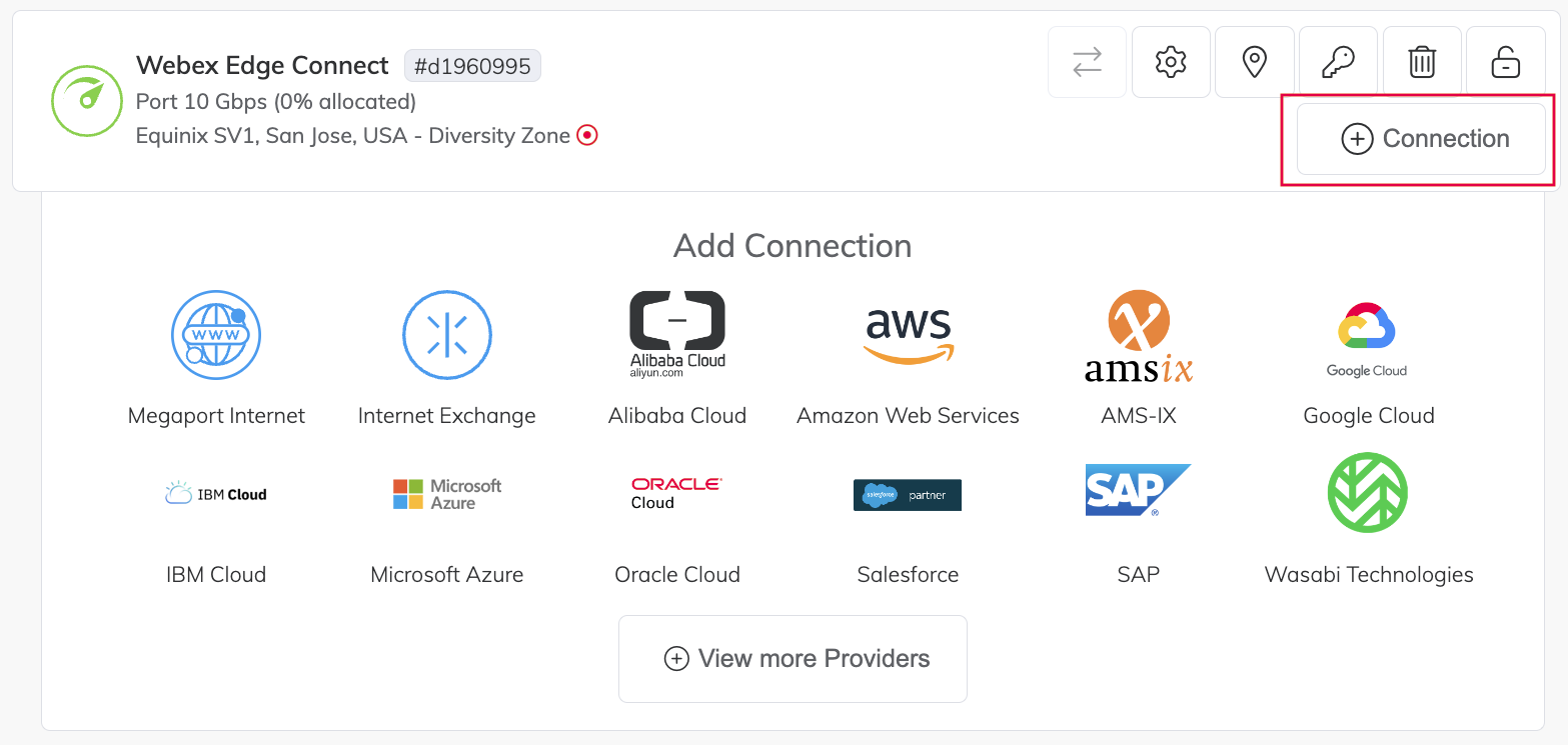 Localisez votre Port pour la connexion à Webex puis cliquez sur le bouton +Connexion