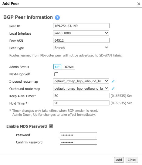 Ajouter un pair BGP pour Aruba