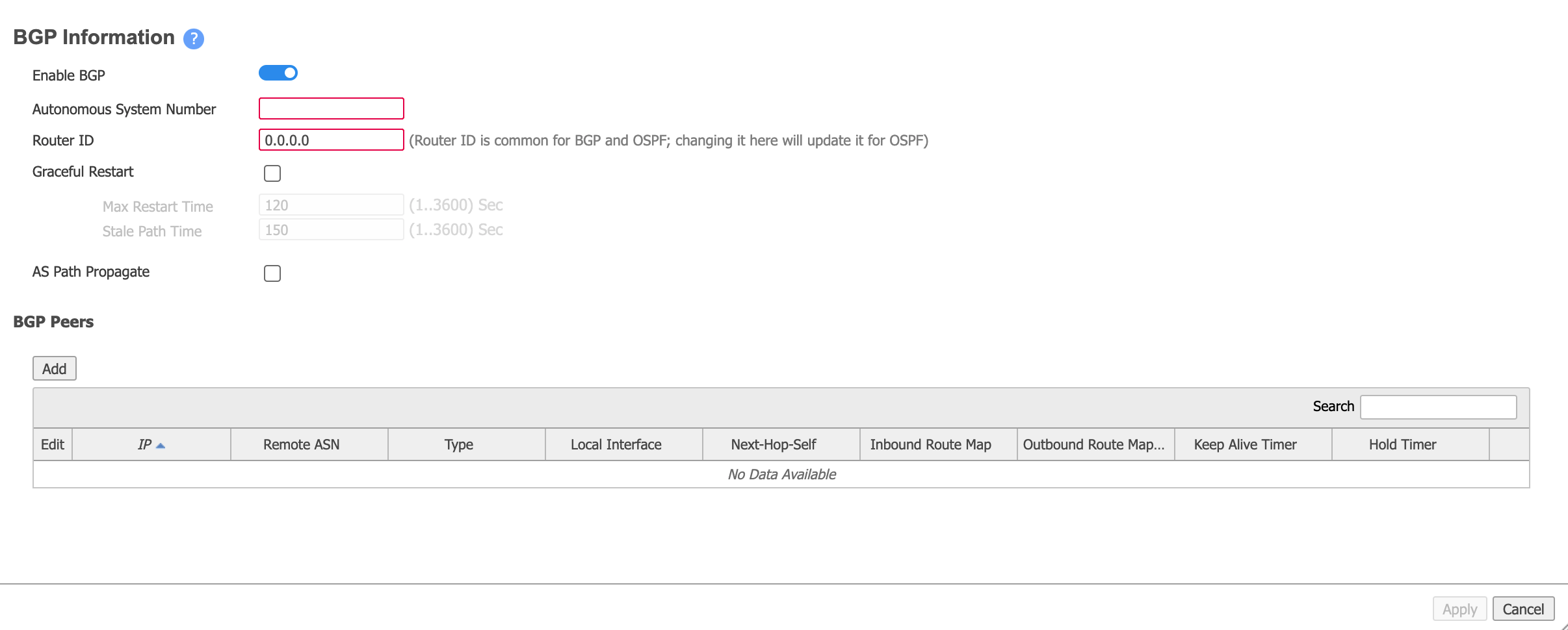 Aruba activer BGP