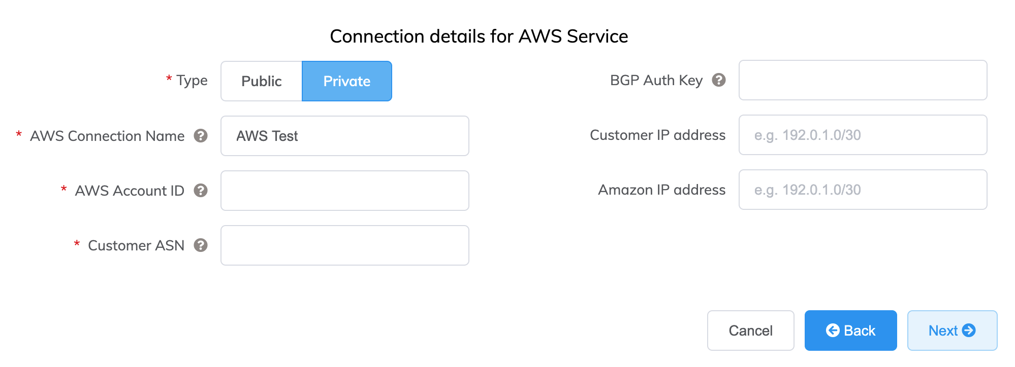 Détails de la connexion AWS