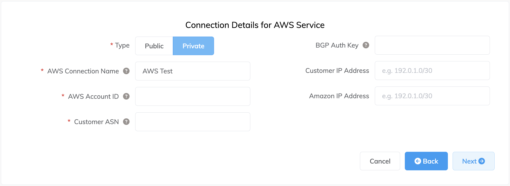 Détails de la connexion AWS