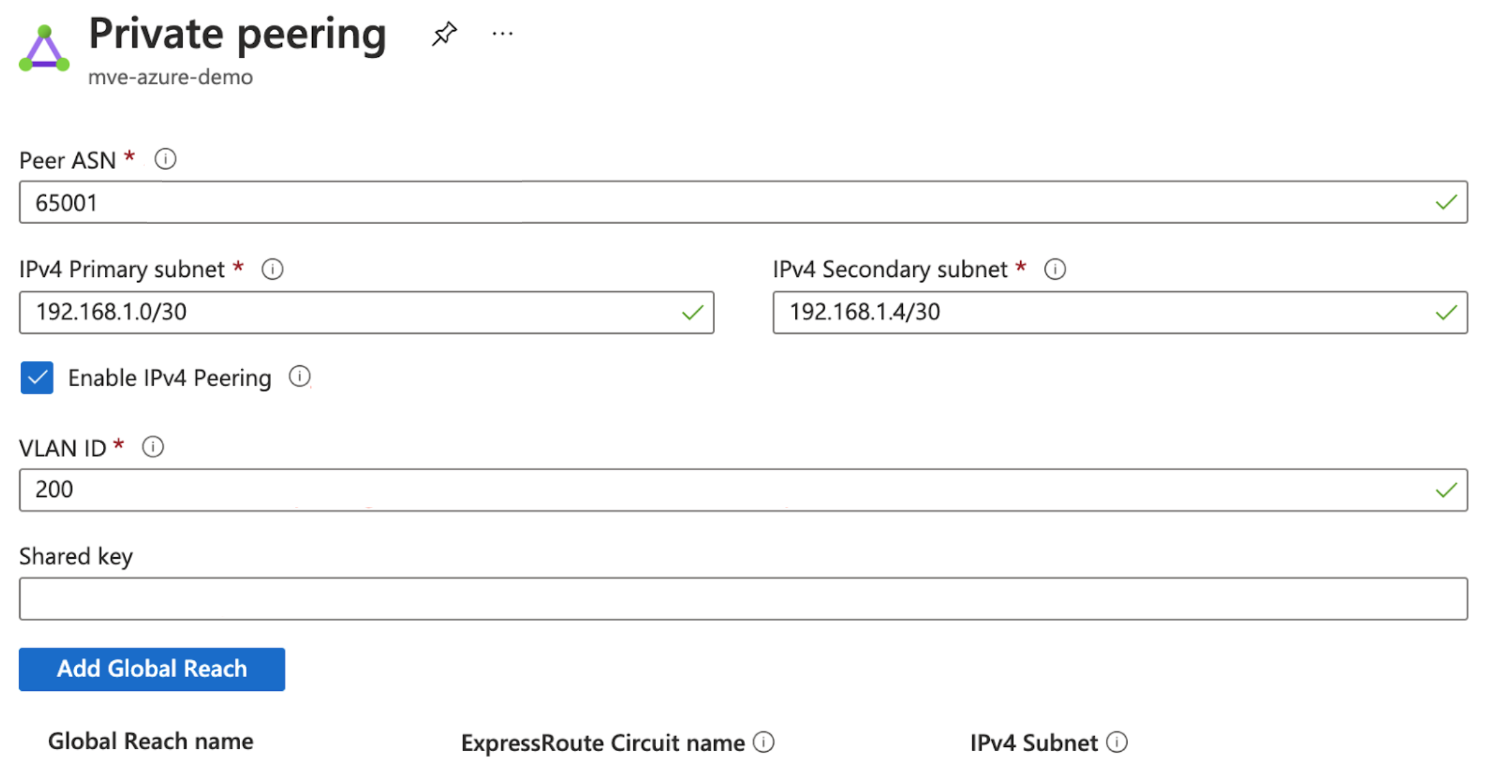 Configuration de Peering Azure
