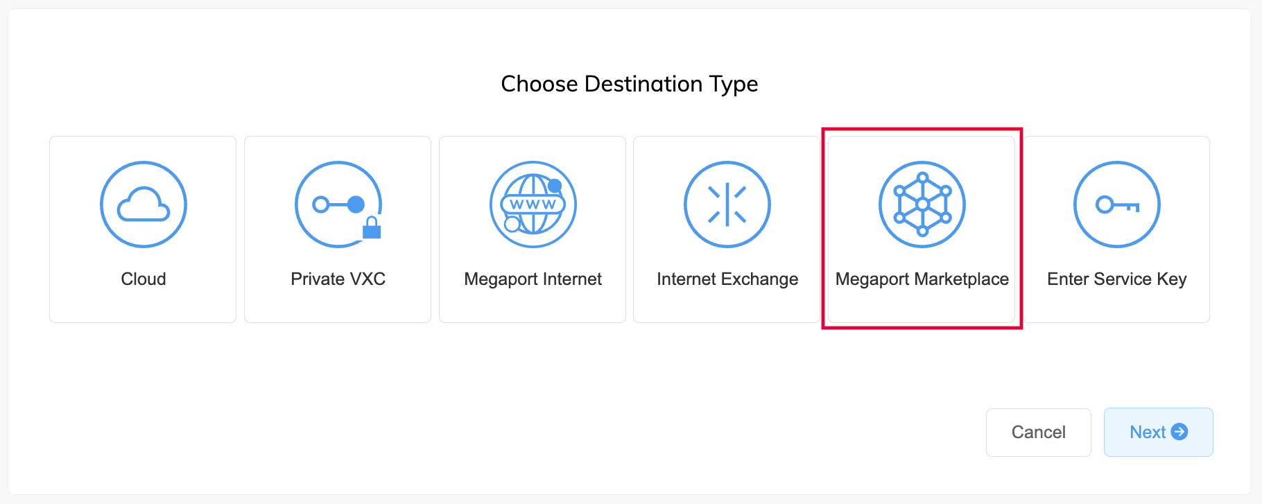 Ajouter une connexion Megaport Marketplace