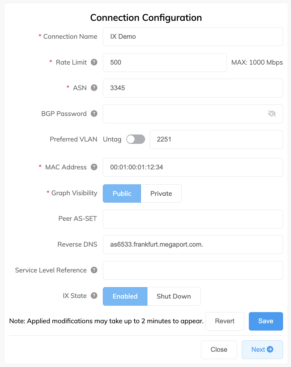 Page de Configuration de la Connexion IX