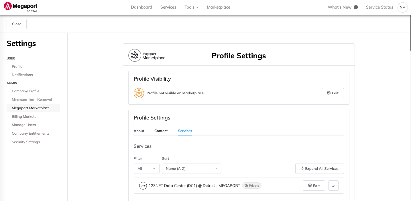 Profil Megaport Marketplace