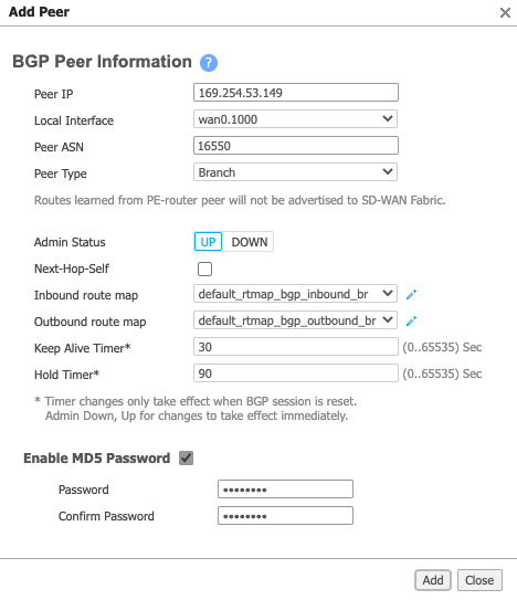 Ajouter un pair BGP pour Aruba