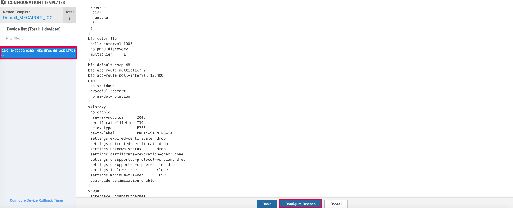 vManage configurer appareil
