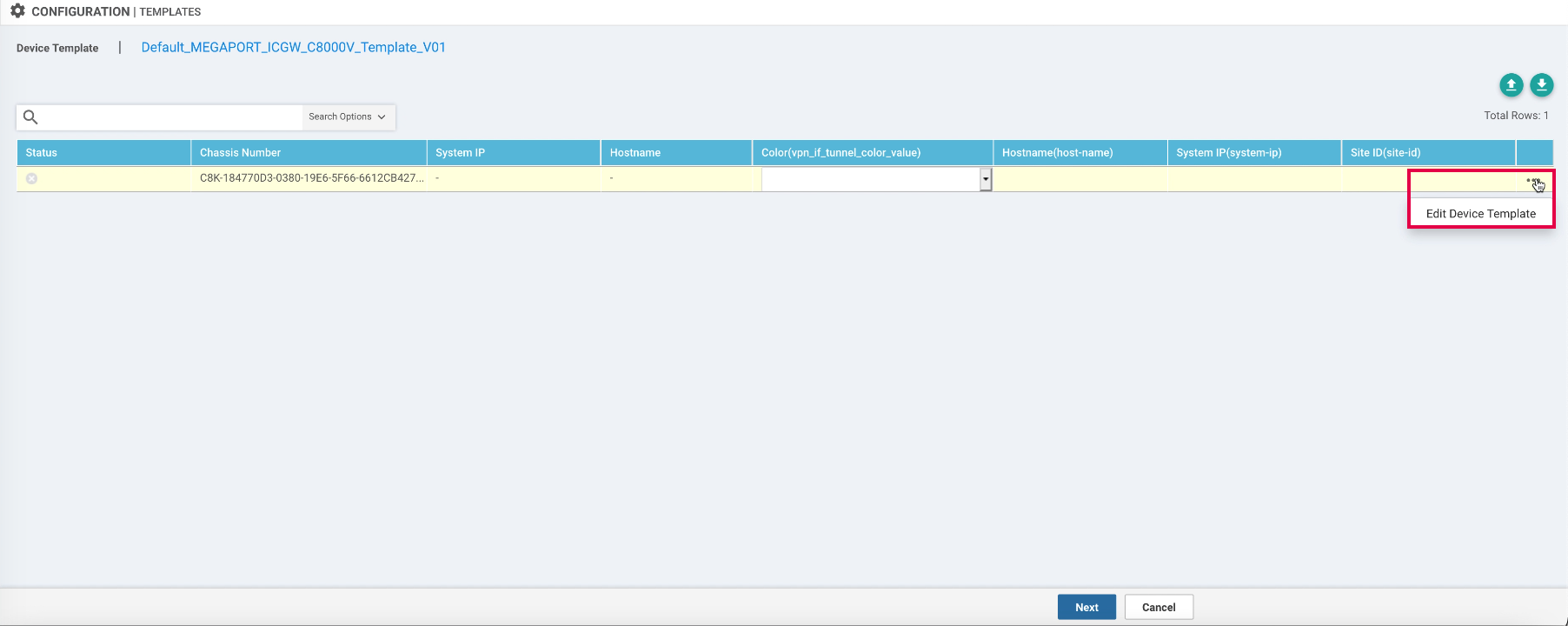 vManage modifier modèle d'appareil