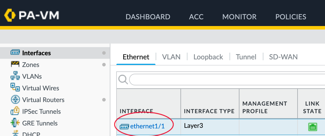 Interfaces Ethernet Palo Alto Networks