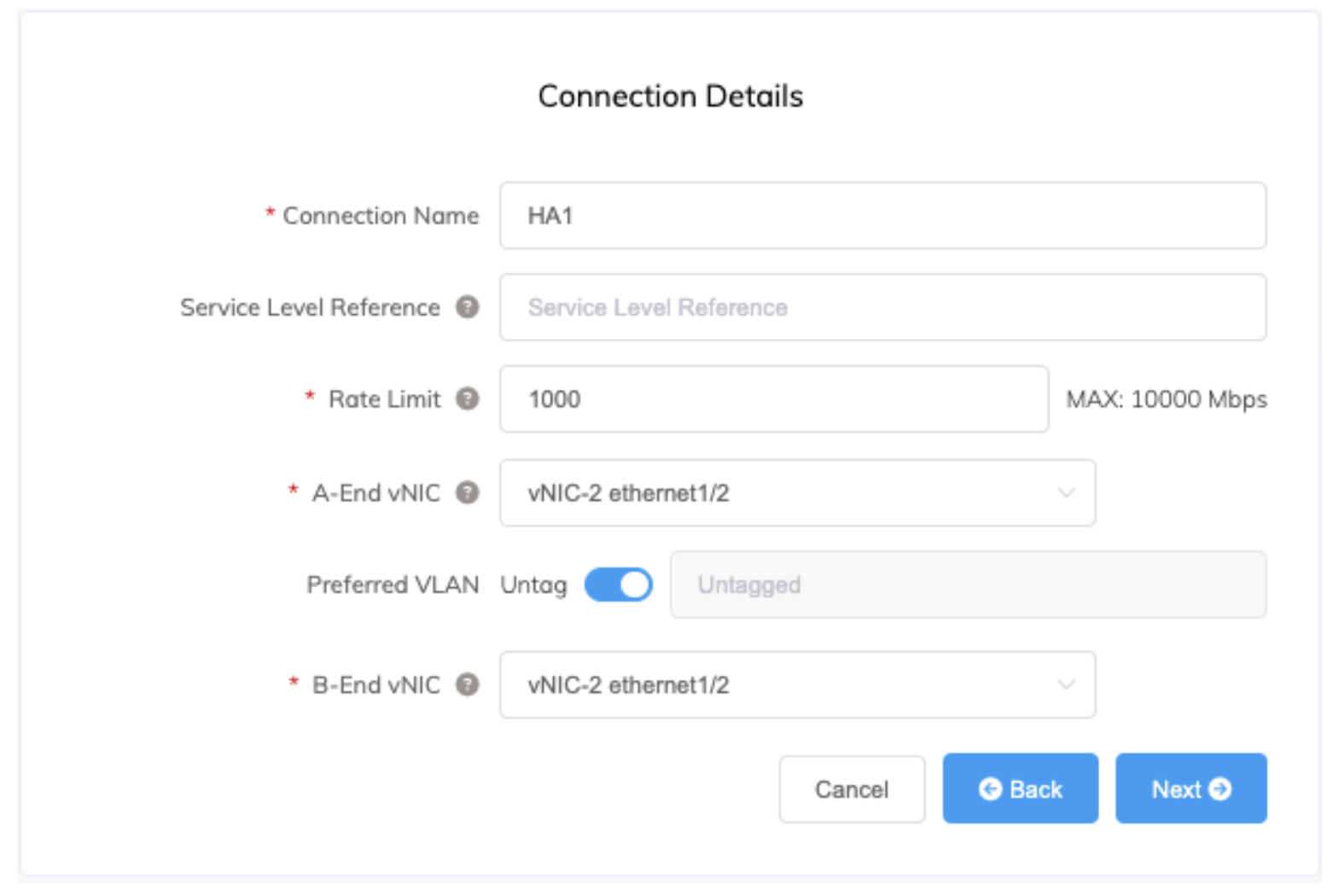 VXC HA1 Palo Alto Networks dans le Megaport Portal