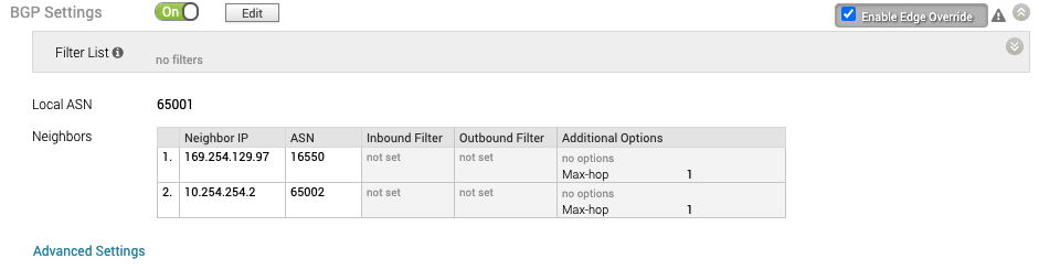 BGP Settings