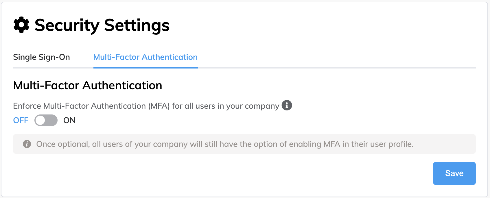 Authentification multi-facteurs globale réglée sur OFF