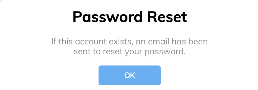 Invite de réinitialisation de mot de passe