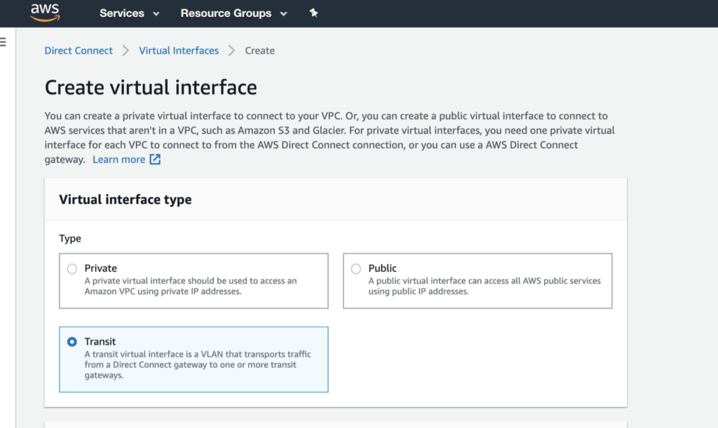 Interfaccia virtuale AWS