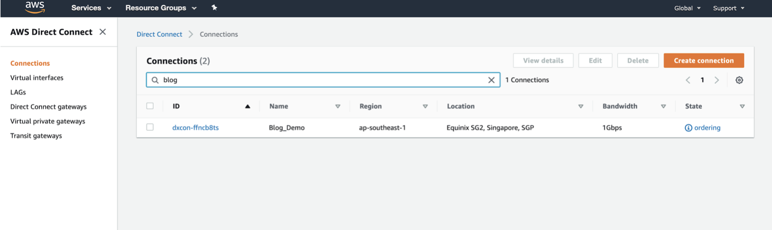 Connessioni AWS
