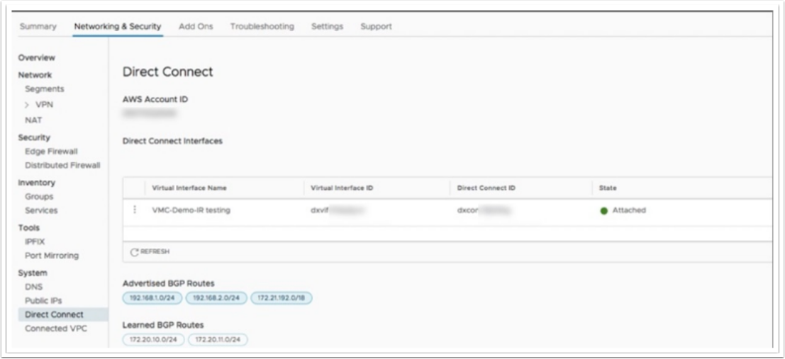 Rotte BGP di VMware Cloud su AWS