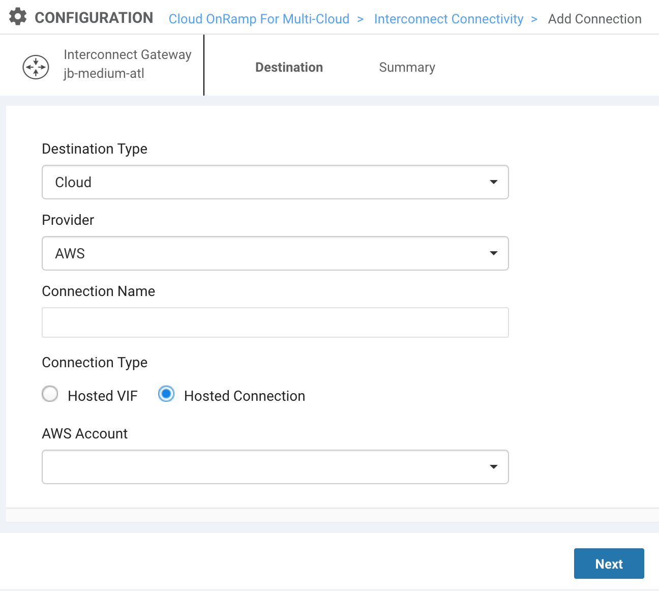 Dettagli Connessione AWS vManage