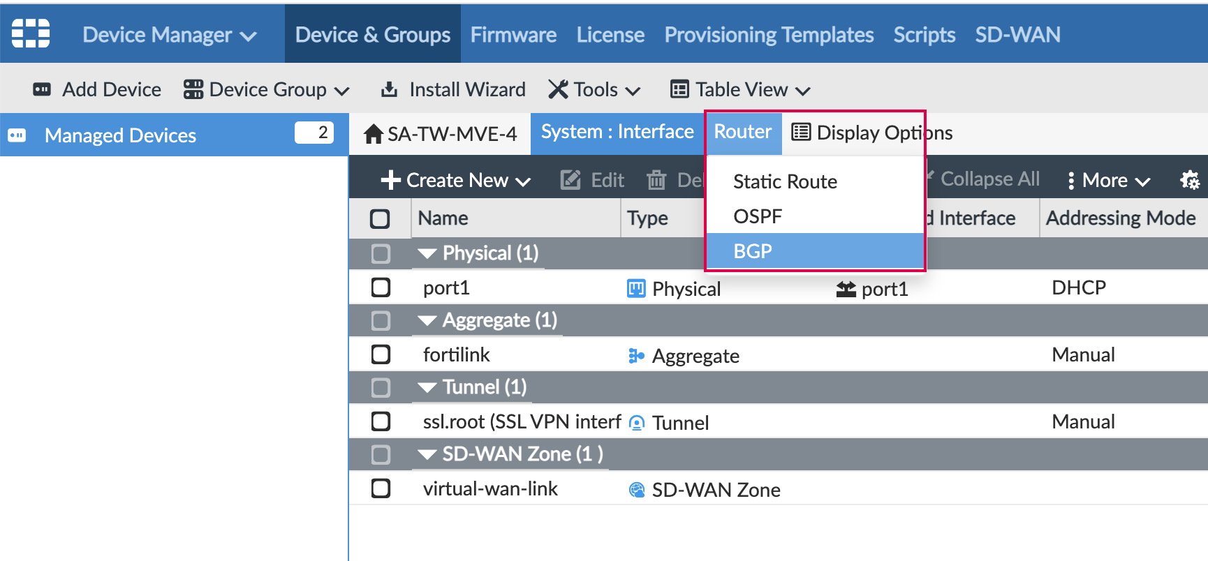Impostazioni BGP