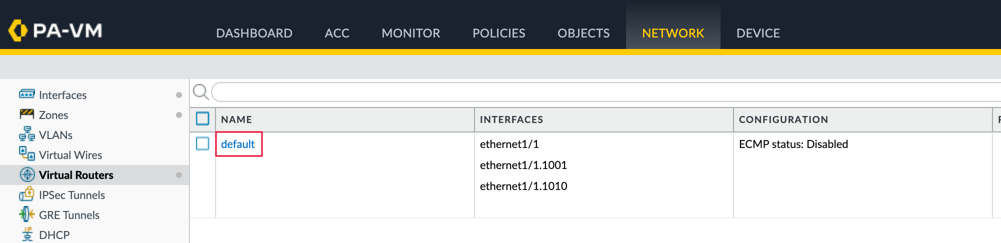 Seleziona il router virtuale