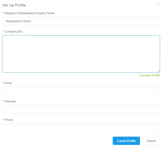Crea Profilo Megaport Marketplace