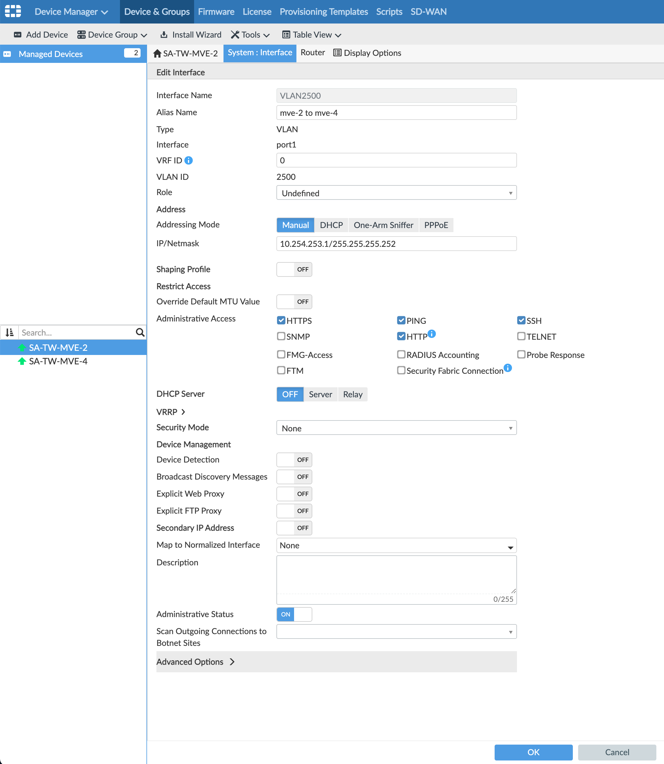 MVE di tipo A-End in FortiManager
