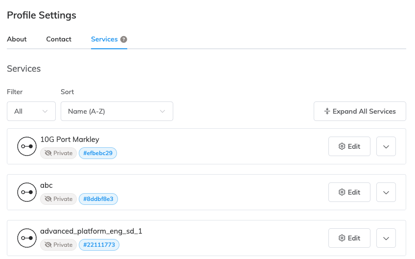 Megaport Marketplace プロフィール Services タブ