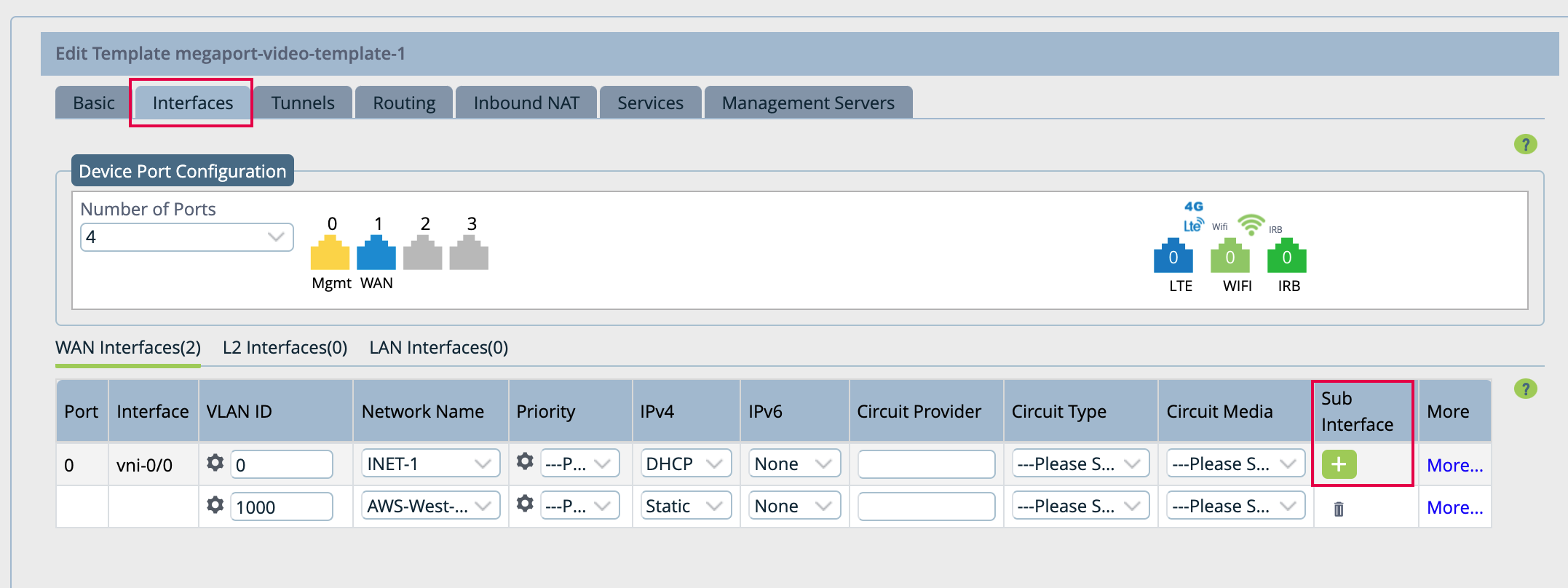 Add subinterface