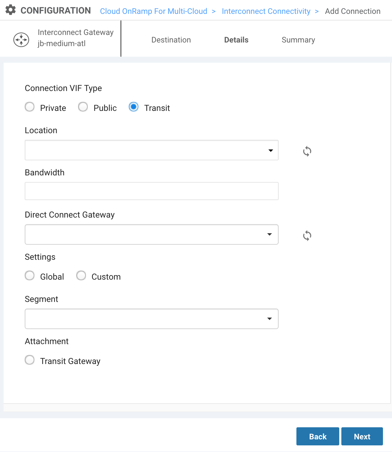 Detalhes da conexão VIF no vManage