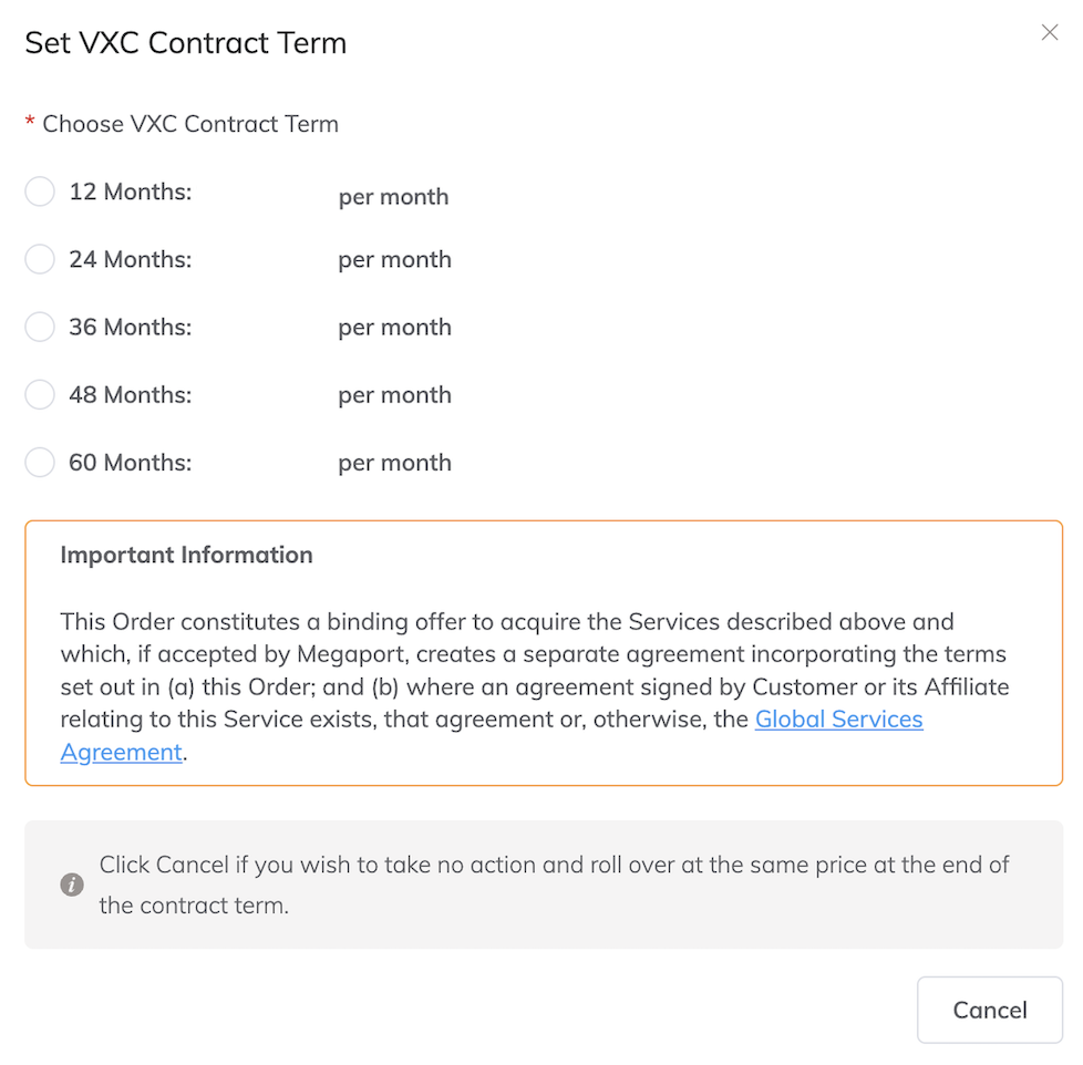 设置 VXC 合同期限