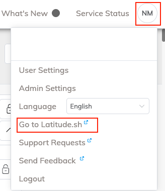 用户菜单中的 Latitude 链接位置