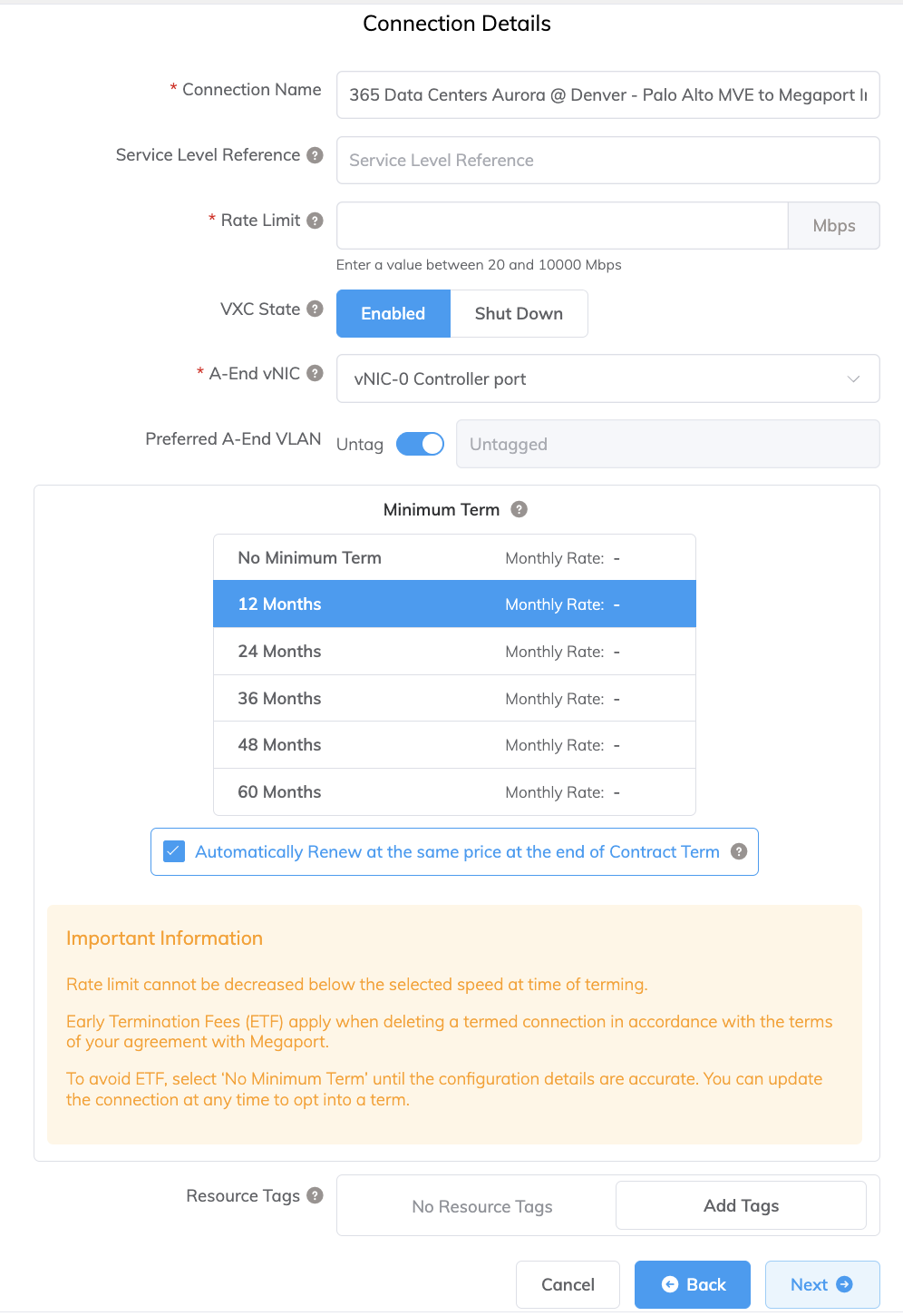 Megaport Internet 连接详细信息