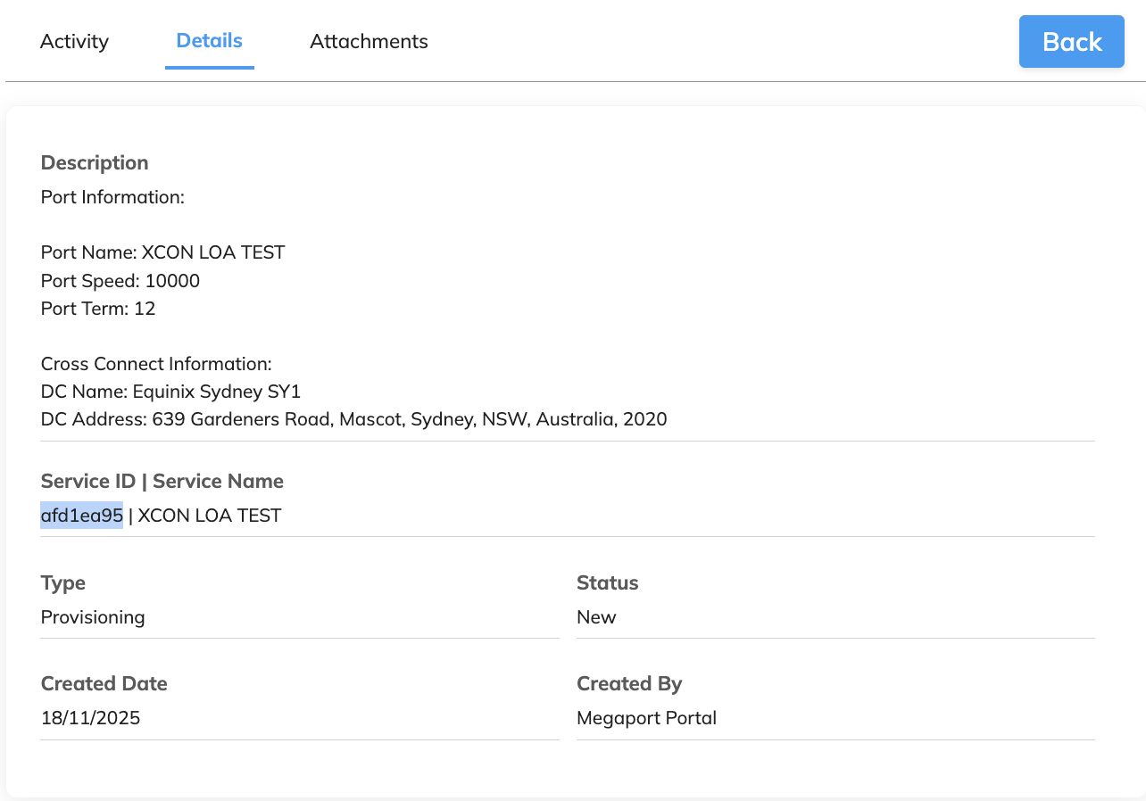 Support Requests Portal details 索引標籤